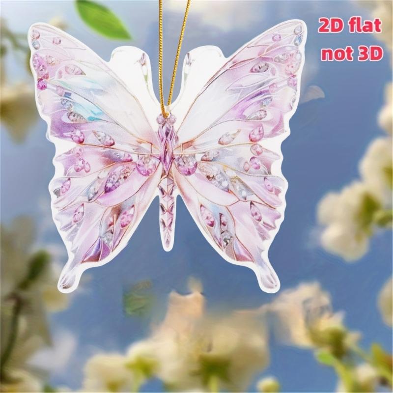Farbenfroher Acryl Schmetterling Anhänger mit Kristallähnlichem Detail 2D Flaches Ornament für Auto Rückspiegel und Fensterdekoration