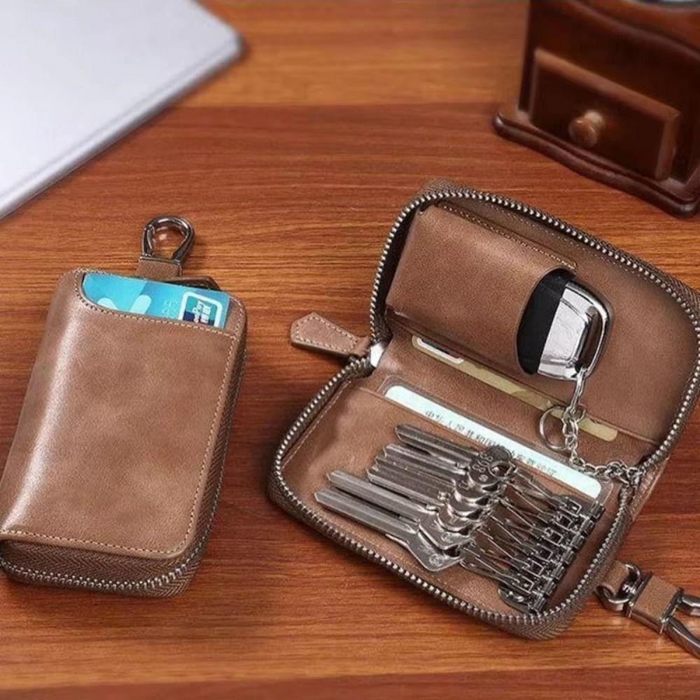 Retro Key Organizer Pouch PU Leather Key Storage Pouch Car Key Wallet Car Key Storage