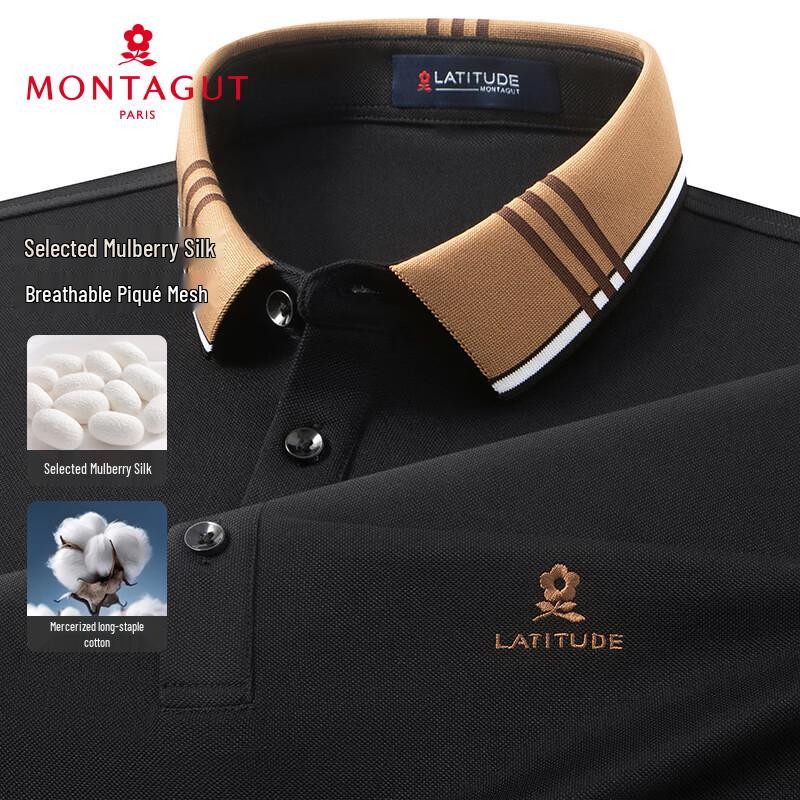 MONTAGUT Men s Silk Blend Colorblock Jacquard Long-Sleeve Polo Shirt M (48)