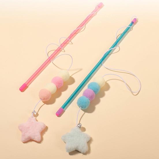 Stick Toy Elastic Rope Plush Ball Star Pendant Bite-resistant Comfortable Grip Relieve Boredom Handmade Kitten Teaser Wand Interactive Toy