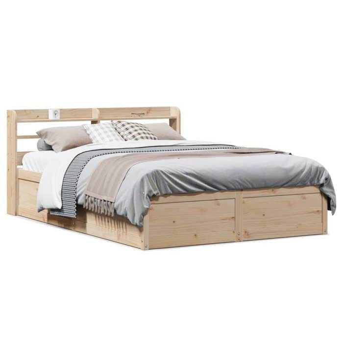VidaXL Cadre de lit avec tête de lit 120x190 cm bois de pin massif, meuble de chambre à coucher, sommier, lit en bois, lit, 3307101