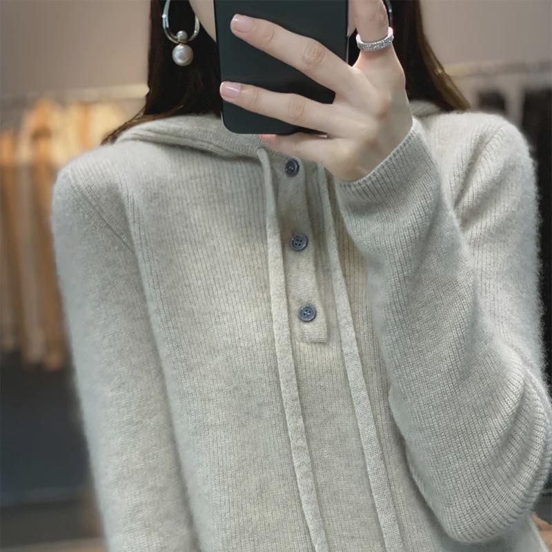 2024 Fall/Winter Women's Loose Fit Thick Hooded Sweater Top
