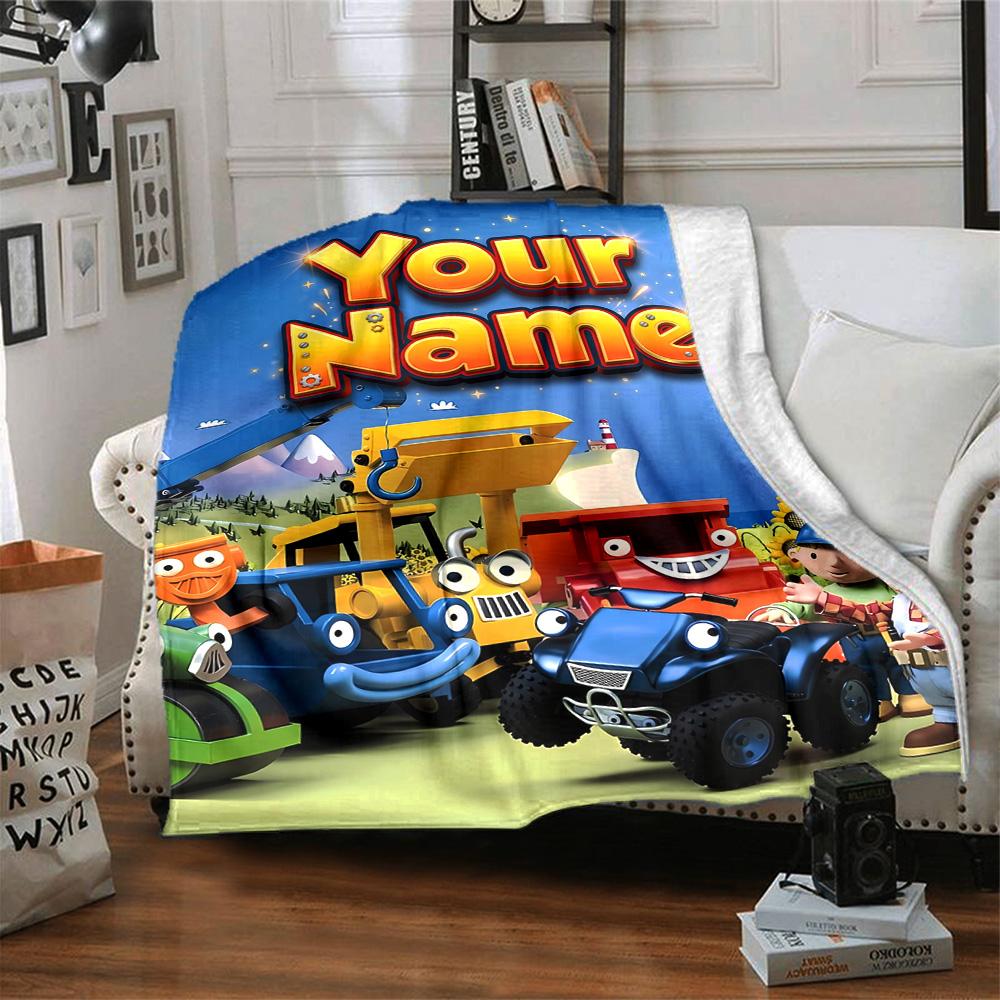 1pc Bob the Build Blanket with Custom Name, Gift, for Men and Women, Soft Blanket, Good for Sofa Bed Couch Travel, Lightweight Flannel Blanket