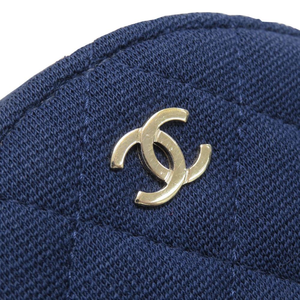 Used AUTHENTIC CHANEL Chain Shoulder CC Mark Matelasse Round Shoulder Bag Blue Cotton