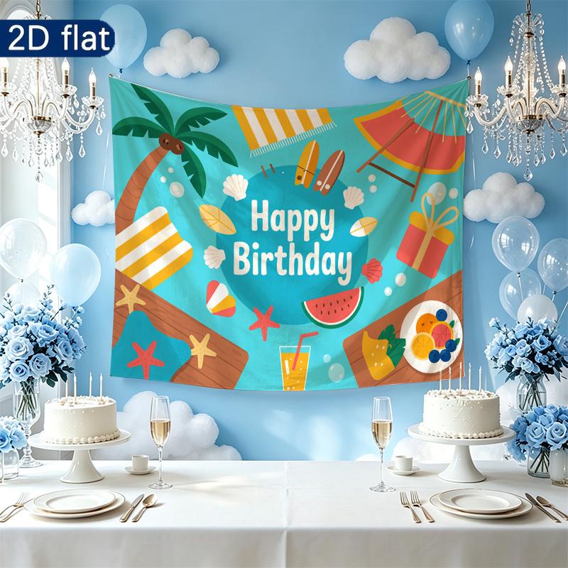 Multicolor Gifts Beach Birthday Party Backdrop, Polyester Banner for Photo Background & Decor