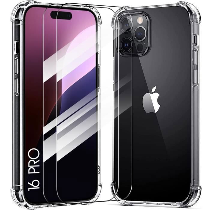 Coque de protection pour téléphone - BOOLING - iPhone 16 Pro - TPU Antichoc - Transparent - 2 Verres Trempés