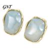 Fashion Statement Earrings for Women 1 Pair Natural Healing Stone Stud Women, Gold Versatile Casual Dress Plated Oval Resin Earrings, Faux Crystal