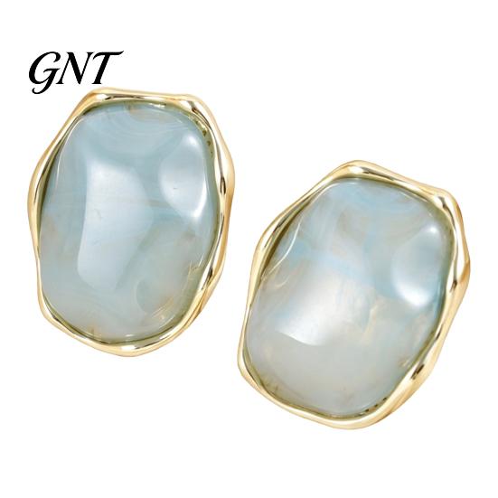 Fashion Statement Earrings for Women 1 Pair Natural Healing Stone Stud Women, Gold Versatile Casual Dress Plated Oval Resin Earrings, Faux Crystal