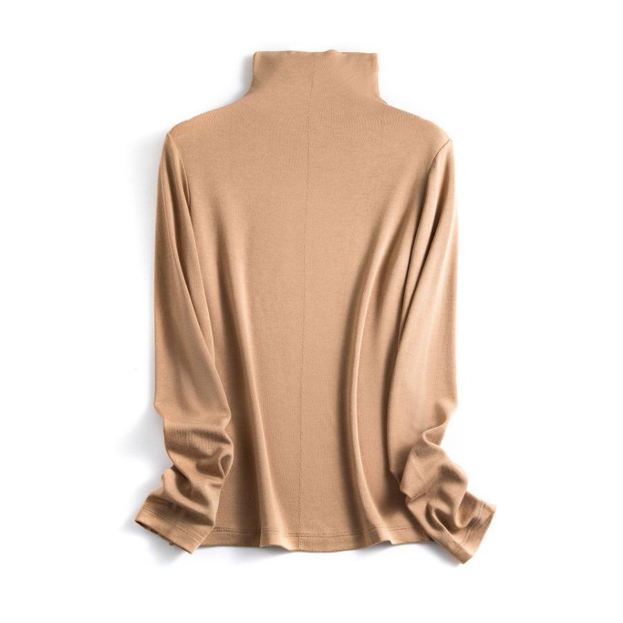 Cashmere Protein Essence Basic Shirt Women's Warm Pullover Iron Free High Collar Stacked Collar Underwear T Shirt Women