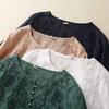 Women Casual Cotton Linen Blouse Shirts Korean Fashion Long Sleeved Oversize Tops And Blouses Embroidery Button Crewneck Loose Blusas