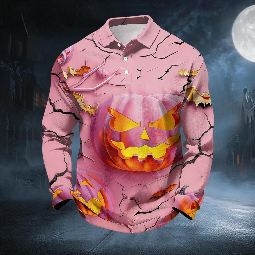 Men's Casual Long Sleeve Button Down Shirt for Halloween Party