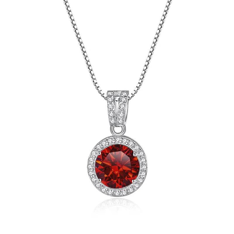 6.5mm S925 Sterling Silver Round Halo Pink Moissanite Pendant Necklace Fine Jewelry For Women