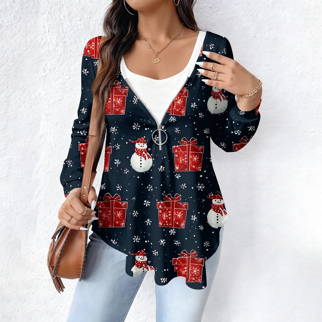 Women's Fashionable Casual Long Sleeved Loose Oversized Printed Top