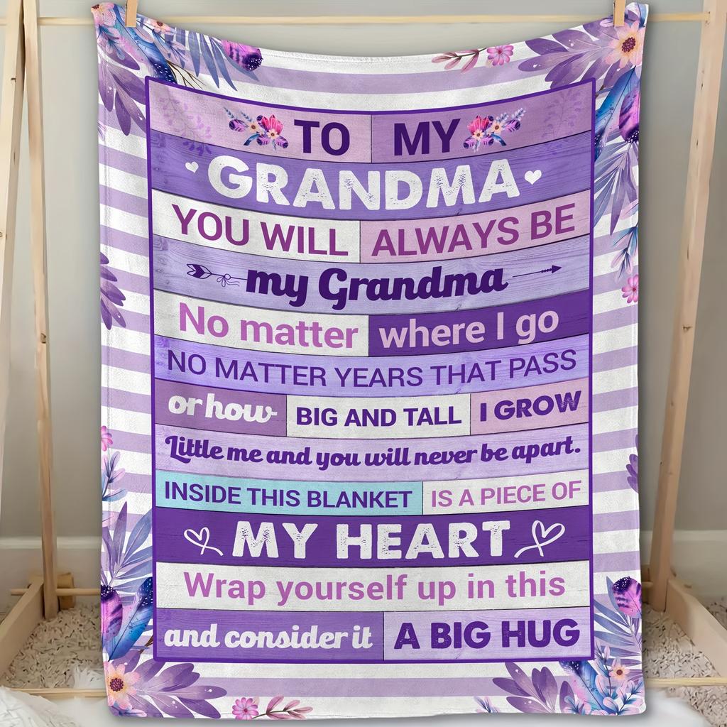 Grandma Blanket Grandmother Gift with Heartfelt Message Soft Flannel Throw Purple Floral AllSeason Keepsake for Grandma