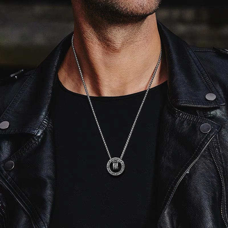 Retro Six Character Mantra Double Ring Pendants Rotating Male Artistic Personality Versatile Necklaces Fashion Jewelry