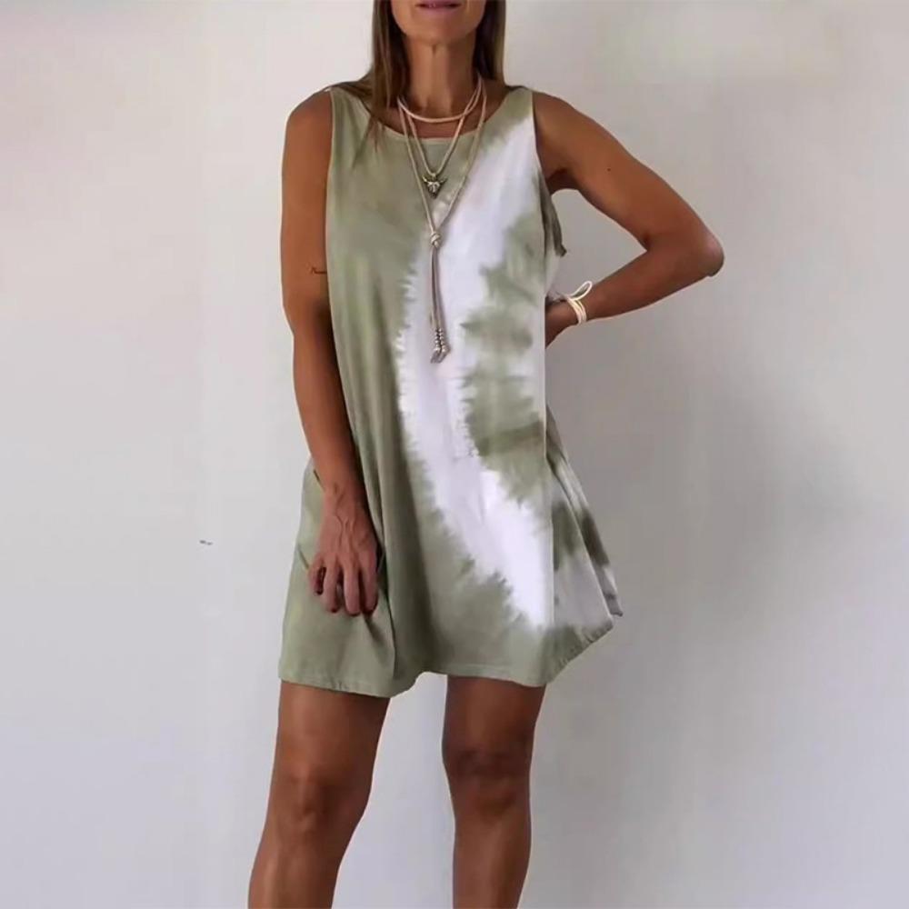 

2026 Summer Round Neck Dress for Women Tie Dye Sleeveless Dresses Fashion Loose Simple Vacation Ladies Casual Wear Robe Femme XL