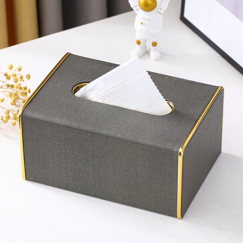 MoShen Klassische graue Leder-Taschentuchbox mit goldener Zierleiste (3 Pack)