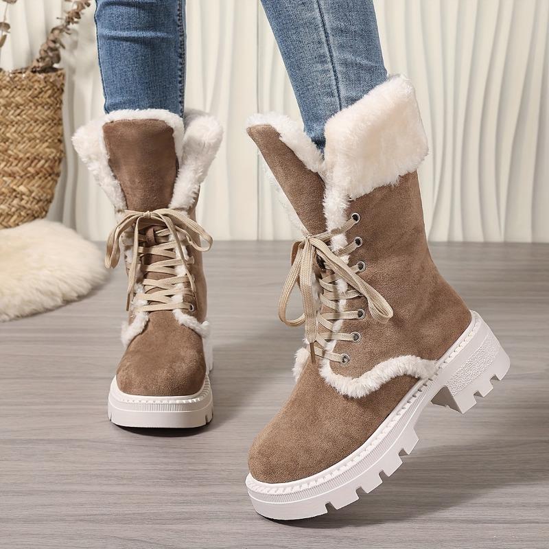 Snow Boots 2025 Winter New Chunky Heel Warm Padded Lacing