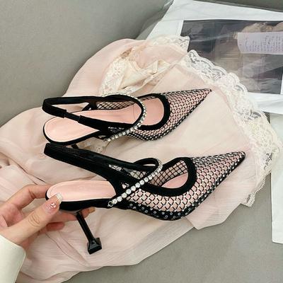 Moda 2025 Tacones Altos de Diamantes de Imitación Calados Femeninos de Punta Transparentes Sandalias After Empty Bun Zapatos de Tacón Fino Femeninos