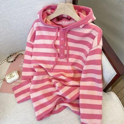 Striped Hooded Pullover Sweater Female 2022 Autumn and Winter Knit Sweater Casual Long Sleeve Pullover Sweater Female Tops