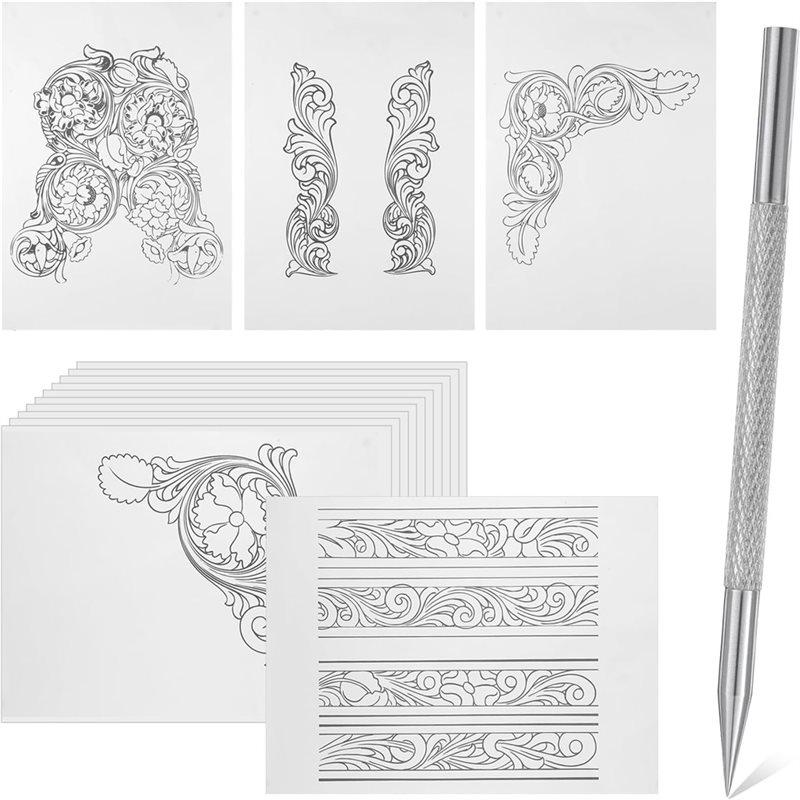 

For Carving Pattern Description Paper Included Pointy Picker Pen, Leather Scriber Pen For Line Description, Wallet Making