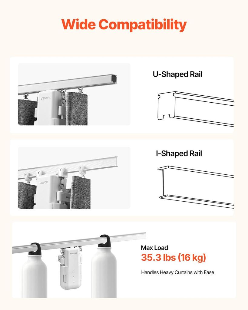 Automatic Curtain Opener, APP and Remote Control, Hub Included, Electric Smart Curtain Opener Compatible with Alexa and Google Home, Timed Opening and