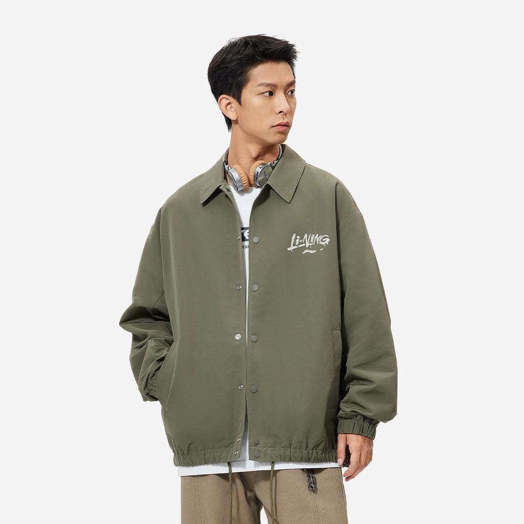 Li Ning Sports Fashion Series Versatile Comfortable Casual Simple Polo Letter Print Outdoor Windbreaker Men Outerwear Muddy-Olive AFDU991-4