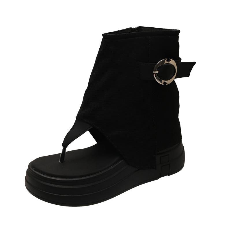 

Height increase 10cm thick-soled trousers, cool boots for women s 2025 summer new small toe sandals, hollow and breathable small short boots 40 чёрный