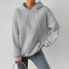 Waffle Casual Style Solid Color Loose Jacquard Lace-up Hooded Long-sleeved Sweater