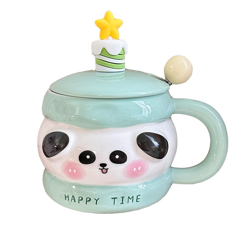 Cartoon Cute Sandwich Biscuit Ceramic Mug with Lid Spoon Cute Water Cup As A Gift for Girlfriends