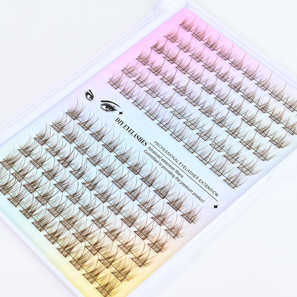 Segmented 12-Row Single-Cluster Natural Mother False Eyelashes Large-Capacity Eyelashes Brown False Eyelashes Flatness