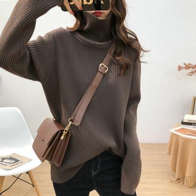 Herbst und Winter Rollkragen Verdickter Rippstrickpullover Damen Übergröße Lockerer Lazy-Style Retro Dünnes Strick-Unterhemd Damen