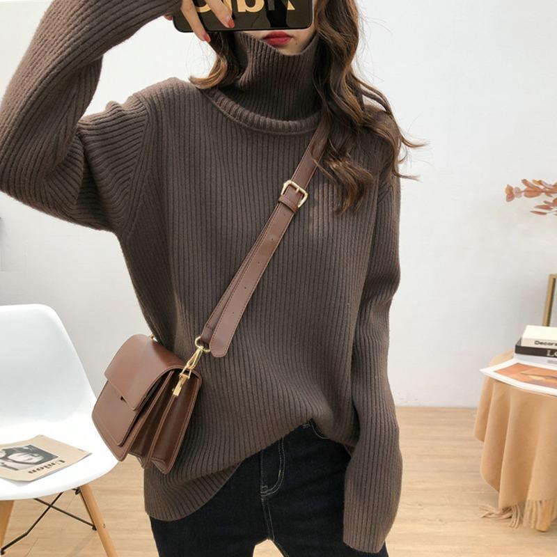 Autumn and Winter Turtleneck Thickened Pit Sweater Women's Large Size Loose Lazy Style Retro Thin Knitted Bottoming Shirt Women