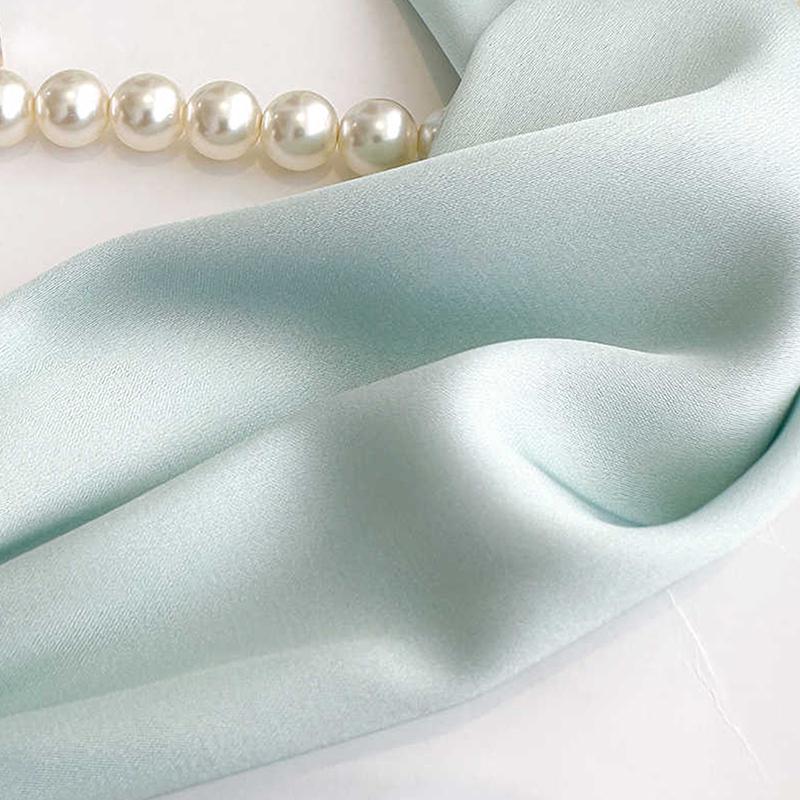 Magnetic Narrow Elegant Satins Neck Scarf Wrap With Pearls Chain Necklace And Buckle For Women Vintage Floral Silk Neckerchief