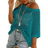 Top estivo sexy a maniche a cinque quarti con cut-out e traforato, pullover smock da spiaggia, maglione lavorato a maglia per donna