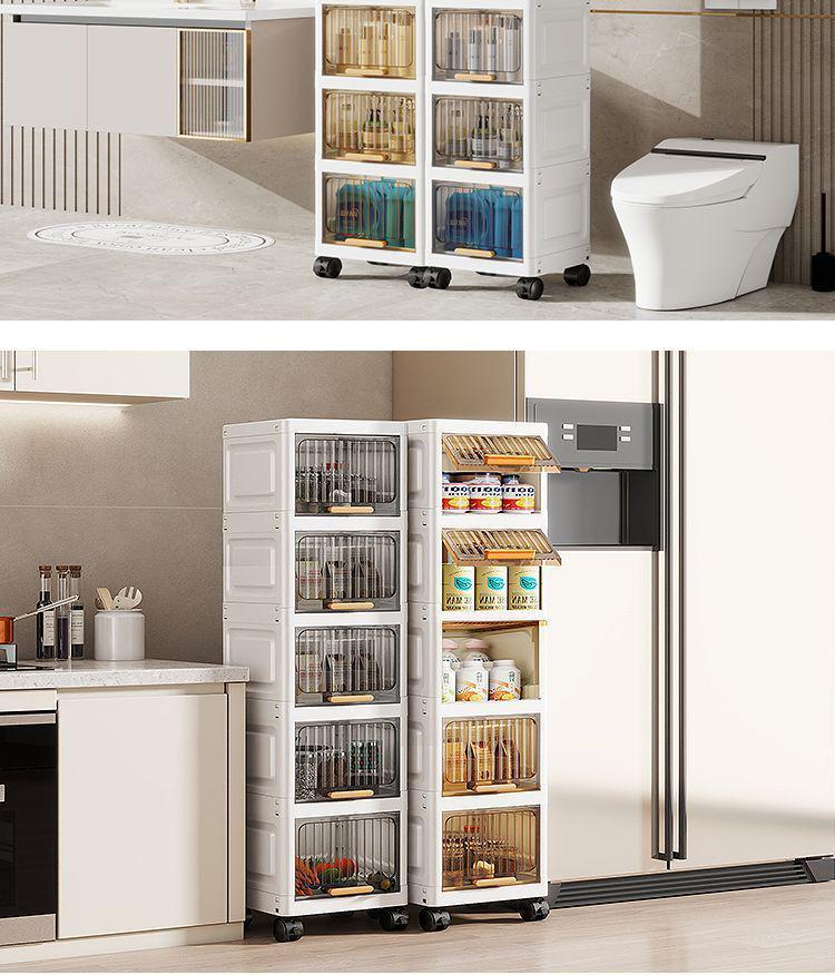 Flip-Up Seam Narrow Storage Cabinet for Kitchen, Bathroom, or Living Room
