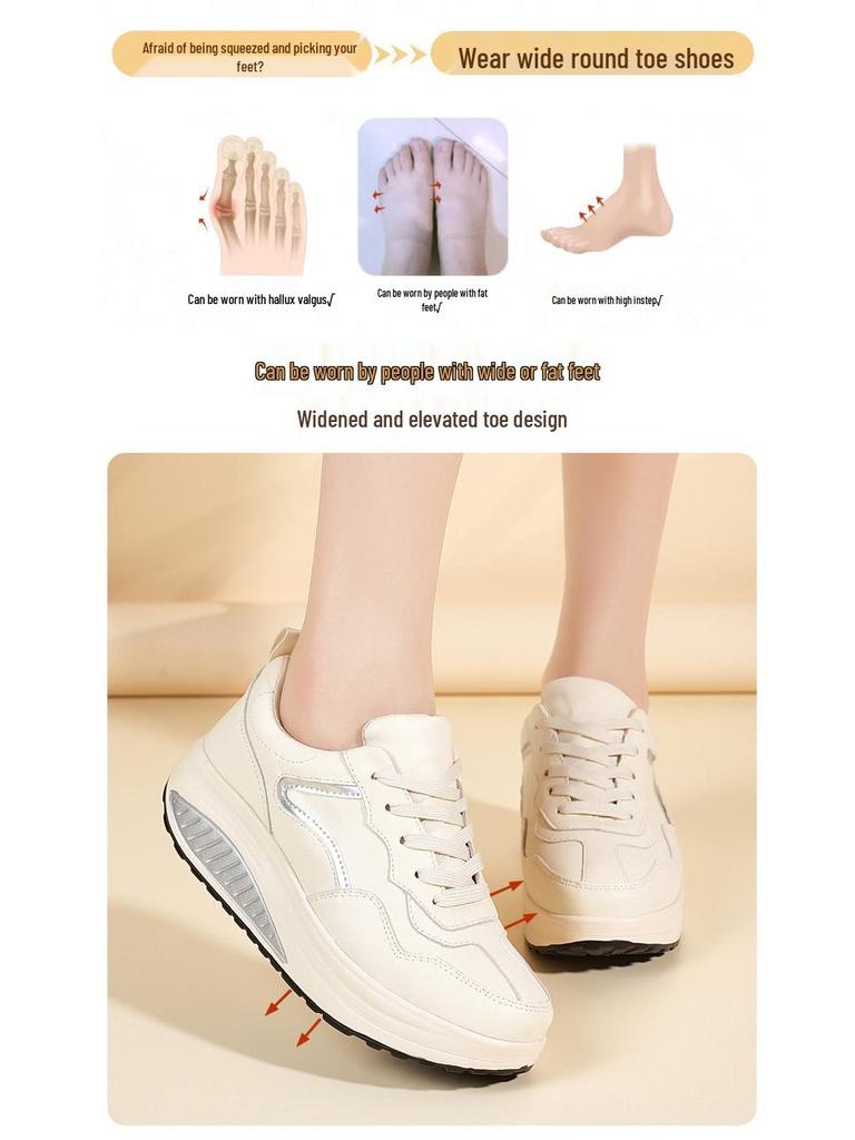 Echtes Leder Dicke Sohle Höhenvergrößernde Sneaker - Lässige Rocker Sportschuhe für Frühling und Herbst