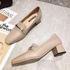 Square Head Shallow Mouth Single Shoes Women's Thick Heel Small Leather Shoes Medium Heel Professional Work Shoes Versatile Comfortable Casual Women