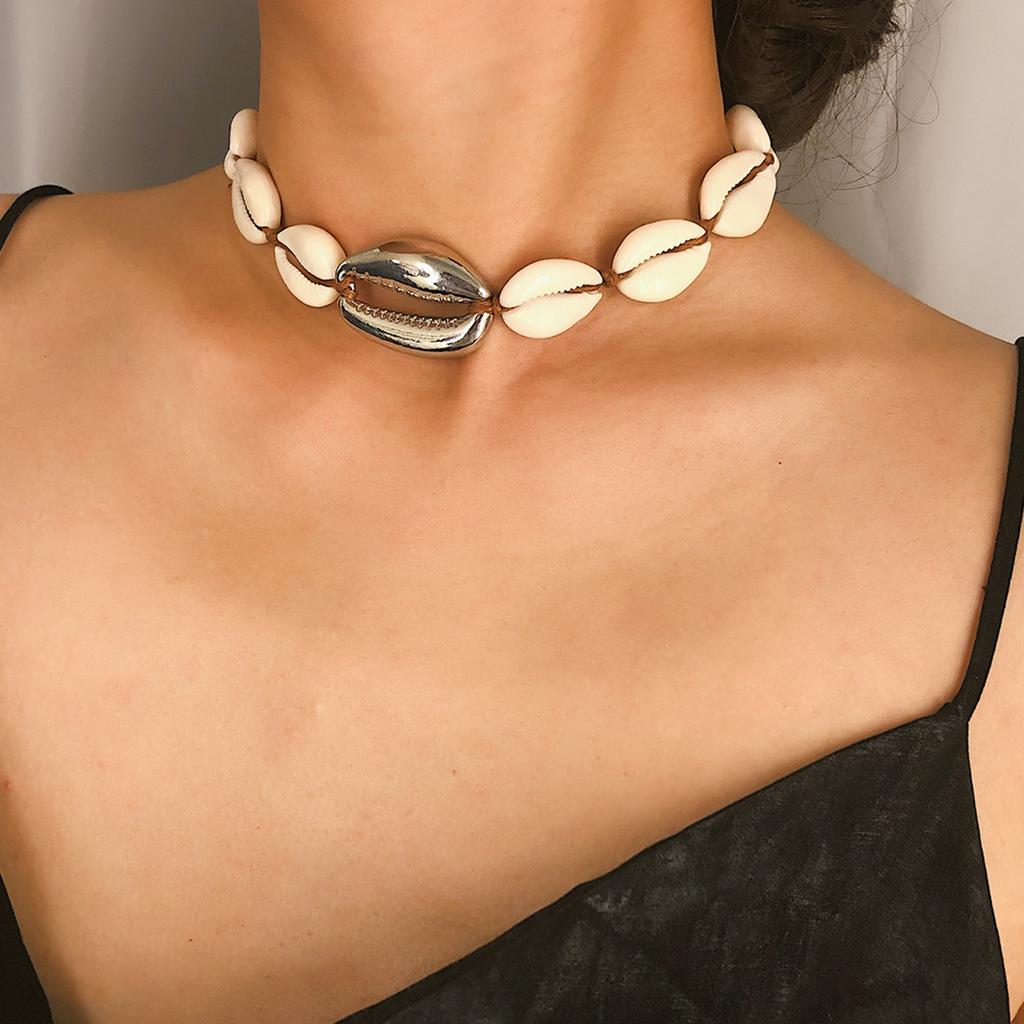Collana Tessuta Geometrica Semplice Regolabile per Donna, Collana Bohémien Creativa Fatta a Mano con Conchiglie per Donna