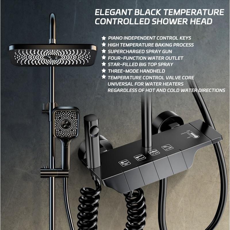 Stainless Steel Bathroom Showerhead Set Thermostatic Digital Display Showerhead Piano Key Advanced Shower Set