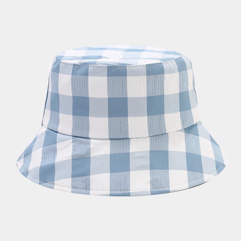 New Internet celebrity plaid bucket hat women's summer outdoor thin breathable travel sun hat casual hat