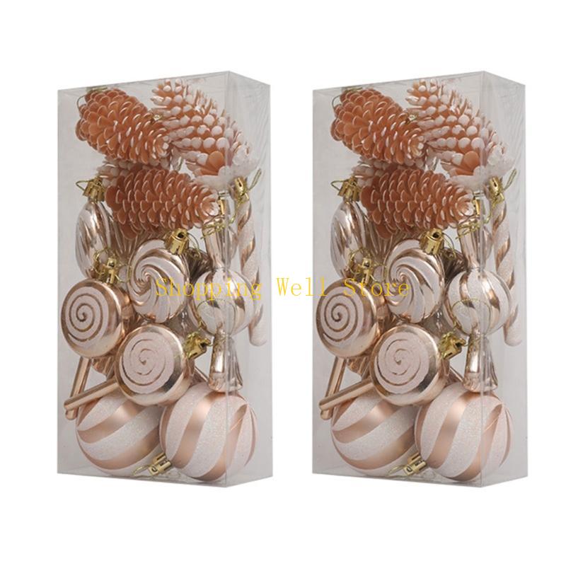KX4B 2Boxes Christmas Bauble Set Pinecone Color Hanging Durable Plastic Tree Ornament