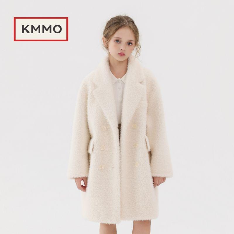 Kmmo Imitation Mohair Mid-Length Coat 2025 Autumn and Winter New Children's Clothing Popular Girls' Fur Coat Thickened