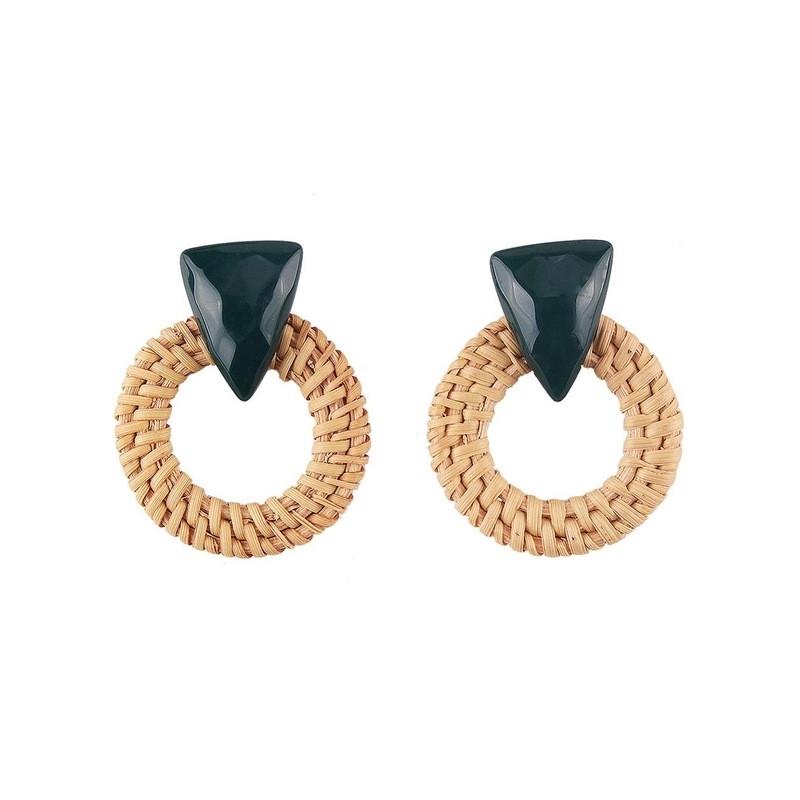 SOFPLATE - Lot De 4 Paires De Boucles D'oreilles En Rotin Bohème - Formes Losange Et Triangle, Parfait Pour L'été Et La Plage