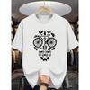 European sizes Bike-Themed T-Shirt with Bicycle Parts & Skull Print - Short Sleeve Casual Round Neck Summer Top