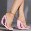 Women's Wedge Sandals - Transparent One-Strap Heeled Slippers Summer, Open-Toe Slip-On Sandals for Outdoor Wear  (LFD-907188-4)