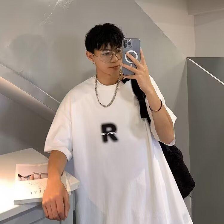 Men'S Trendy Letter Round Neck Printed Short Sleeved T-Shirt For Summer Ins Loose Casual Top