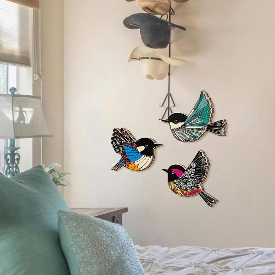Yousheng 3Pcs/Set Wooden Birds Wall Art Rustic Flying Birds Decorations Modern Scandinavian Wall Decor for Farmhouse Home Office