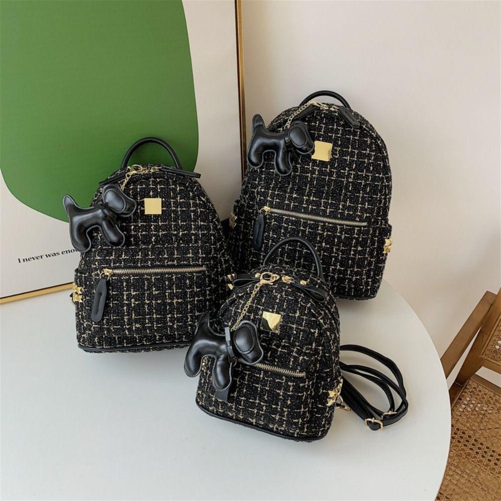

Woolen Solid Color Backpack Resistant To Dirt Student Bag with Pendant Student