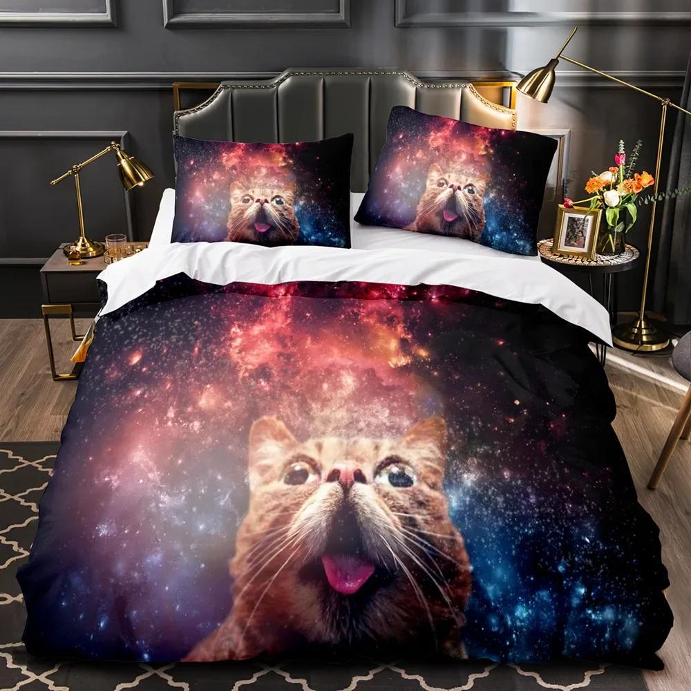 

Warm Comforter Beding Sets for Double Sized Dimensions Galactic Cosmic 3d Cat Soft Duvet Cover Bed Linen 2 Bedroms for Boy Ten Young Girls Pink 135*200cm Eu-Single